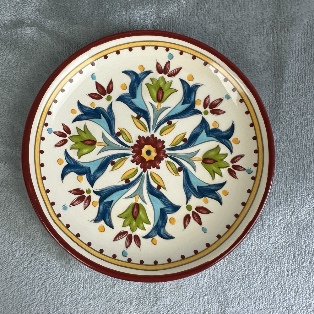 Bobby Flay Sevilla Canapé / Dessert Plate 6" Red Trim Discontinued NEW
